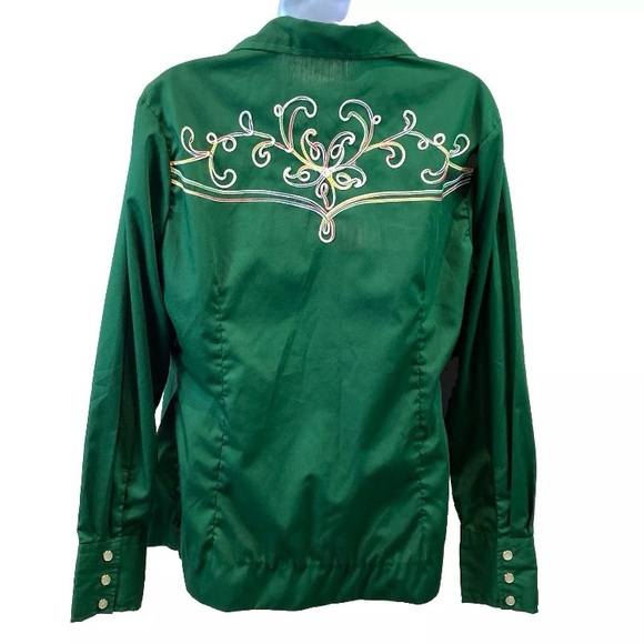Vtg Tony Alamo Of Nashville Womens Shirt Green Embroidery Pearl Snaps Western M - Picture 3 of 10